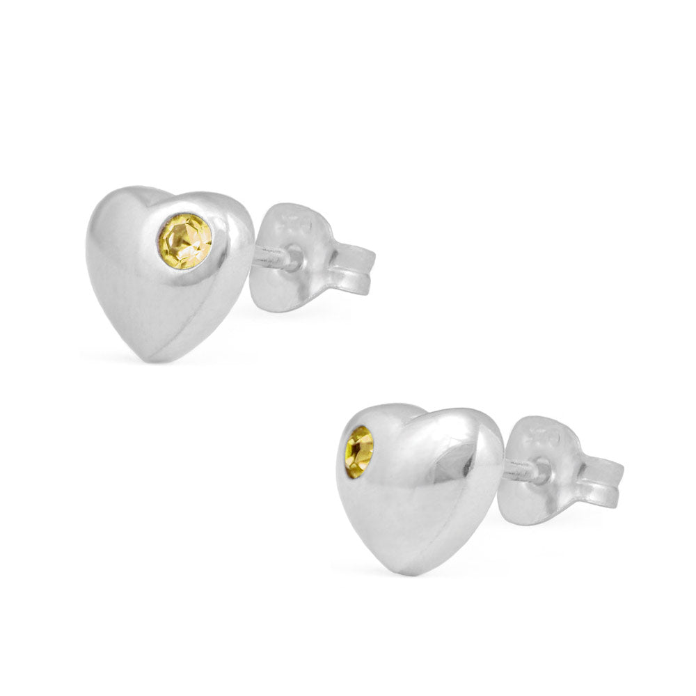 Girl's Jewelry - Sterling Silver Birthstone Heart Stud Earrings