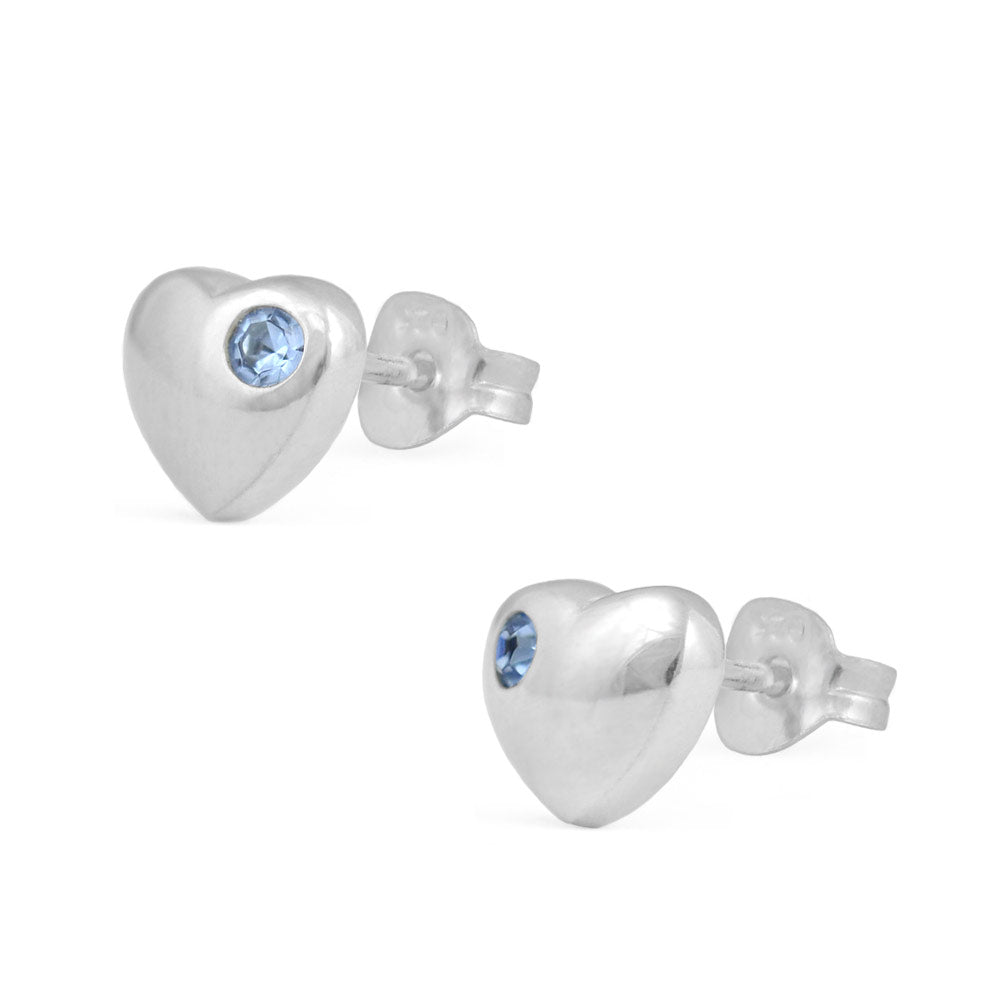 Girl's Jewelry - Sterling Silver Birthstone Heart Stud Earrings