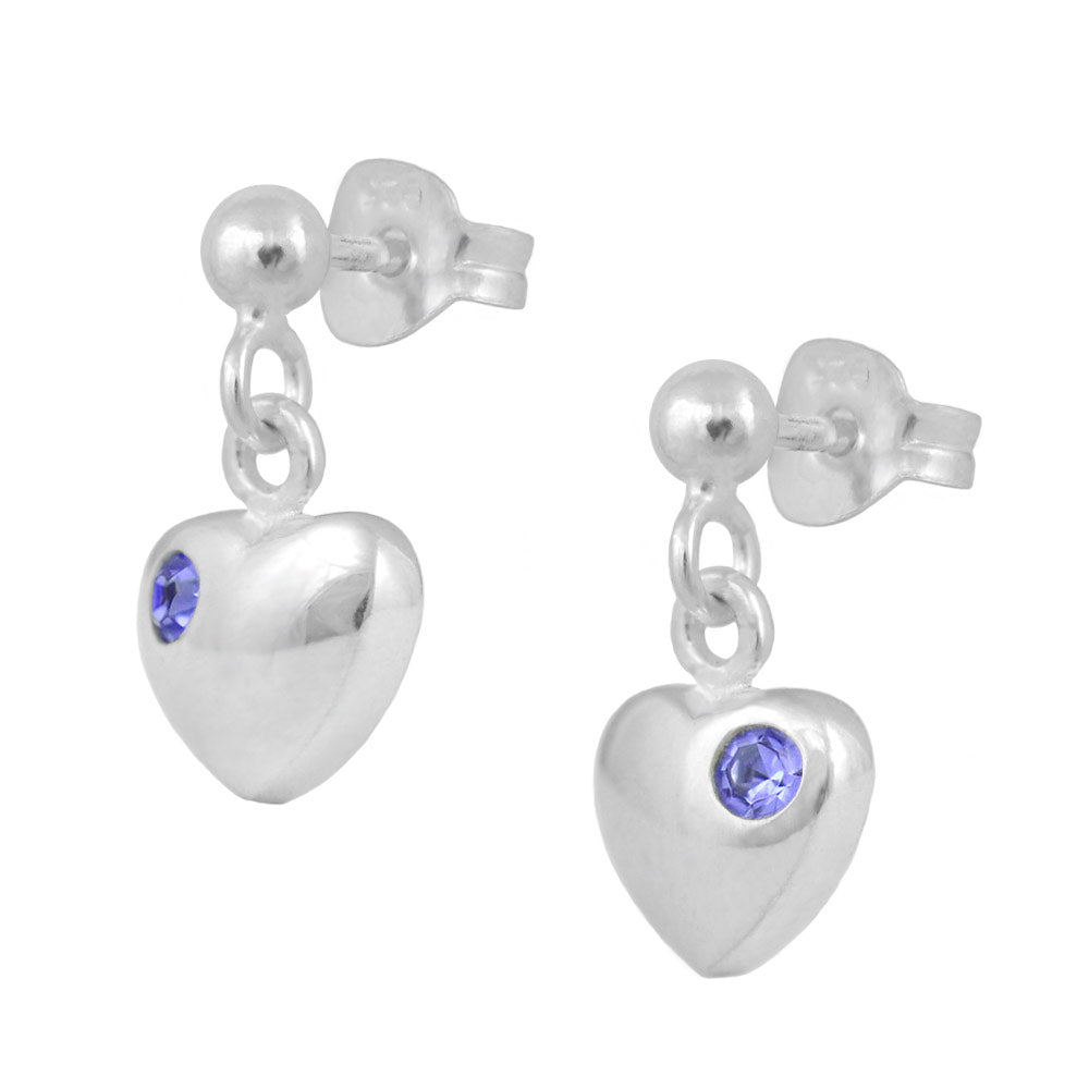 Girl's Jewelry - Sterling Silver Birthstone Heart Dangling Earrings