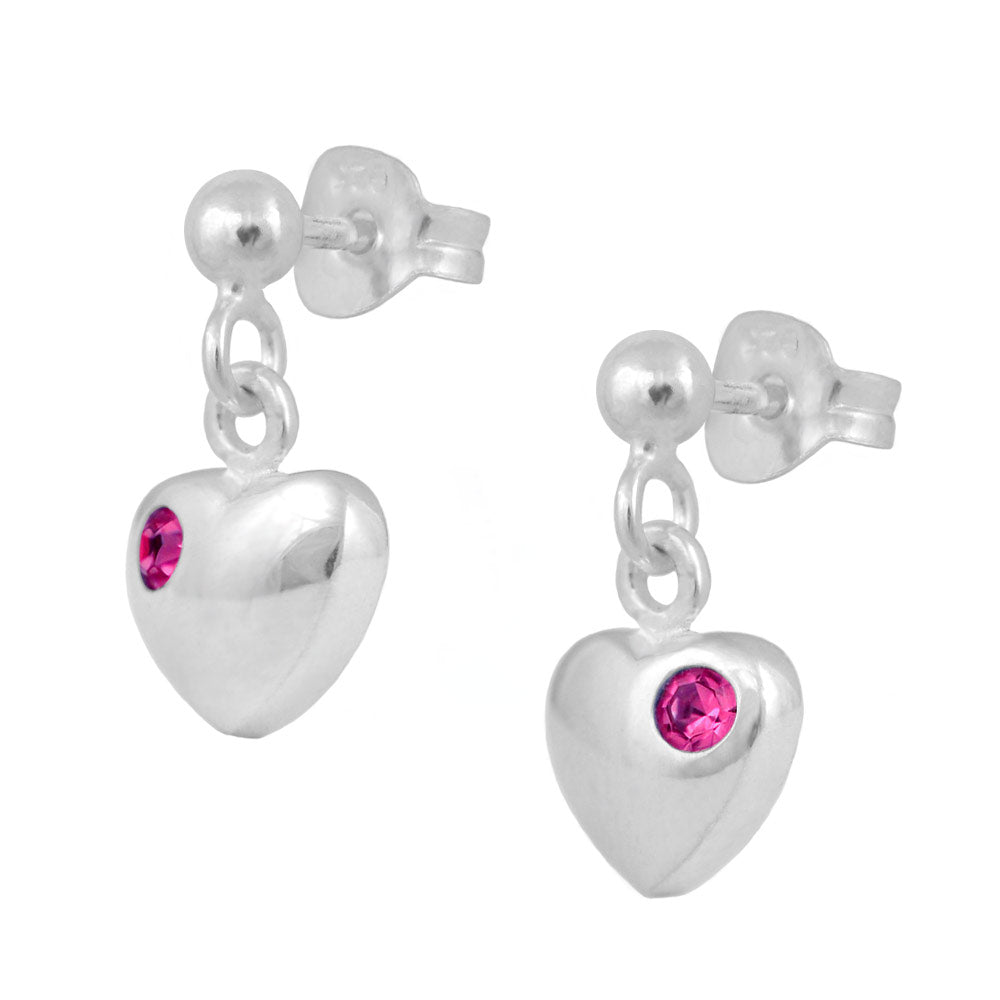 Girl's Jewelry - Sterling Silver Birthstone Heart Dangling Earrings