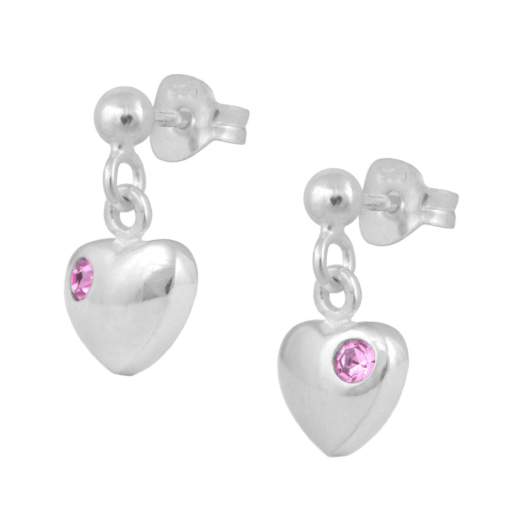 Girl's Jewelry - Sterling Silver Birthstone Heart Dangling Earrings