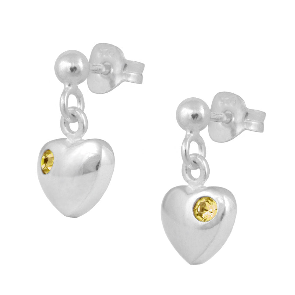 Girl's Jewelry - Sterling Silver Birthstone Heart Dangling Earrings