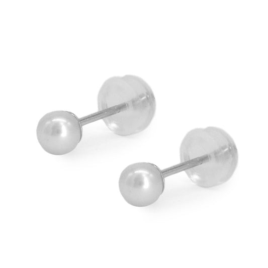Girls Sterling Silver White Cultured Pearl Silicone Back Earrings 1
