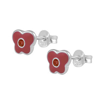 Girls Sterling Silver Birthstone Enamel Butterfly Stud Earrings