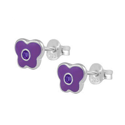 Girls Sterling Silver Birthstone Enamel Butterfly Stud Earrings