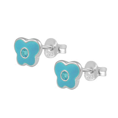 Girls Sterling Silver Birthstone Enamel Butterfly Stud Earrings