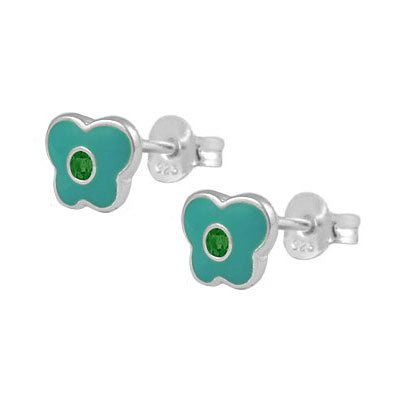 Girls Sterling Silver Birthstone Enamel Butterfly Stud Earrings