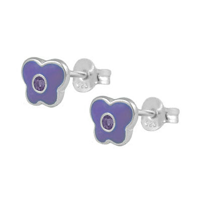 Girls Sterling Silver Birthstone Enamel Butterfly Stud Earrings