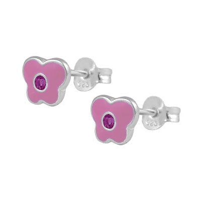 Girls Sterling Silver Birthstone Enamel Butterfly Stud Earrings