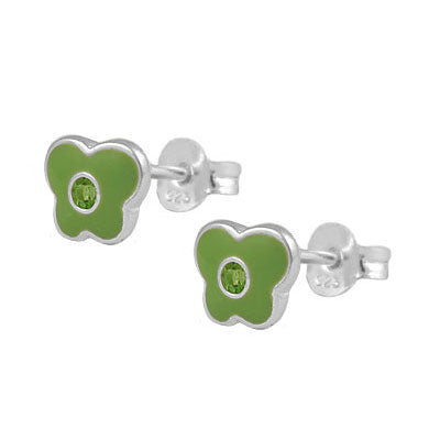 Girls Sterling Silver Birthstone Enamel Butterfly Stud Earrings