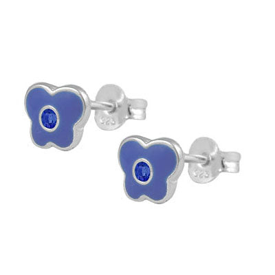 Girls Sterling Silver Birthstone Enamel Butterfly Stud Earrings