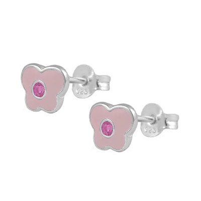 Girls Sterling Silver Birthstone Enamel Butterfly Stud Earrings