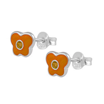 Girls Sterling Silver Birthstone Enamel Butterfly Stud Earrings