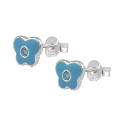 Girls Sterling Silver Birthstone Enamel Butterfly Stud Earrings