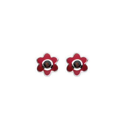 Kids Sterling Silver Simulated Birthstone Flower Stud Earrings For Girls