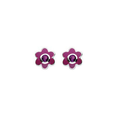 Kids Sterling Silver Simulated Birthstone Flower Stud Earrings For Girls