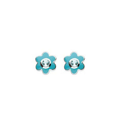 Kids Sterling Silver Simulated Birthstone Flower Stud Earrings For Girls