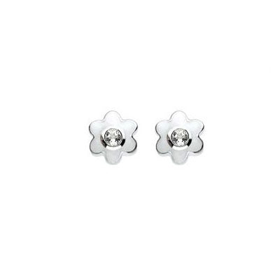 Kids Sterling Silver Simulated Birthstone Flower Stud Earrings For Girls