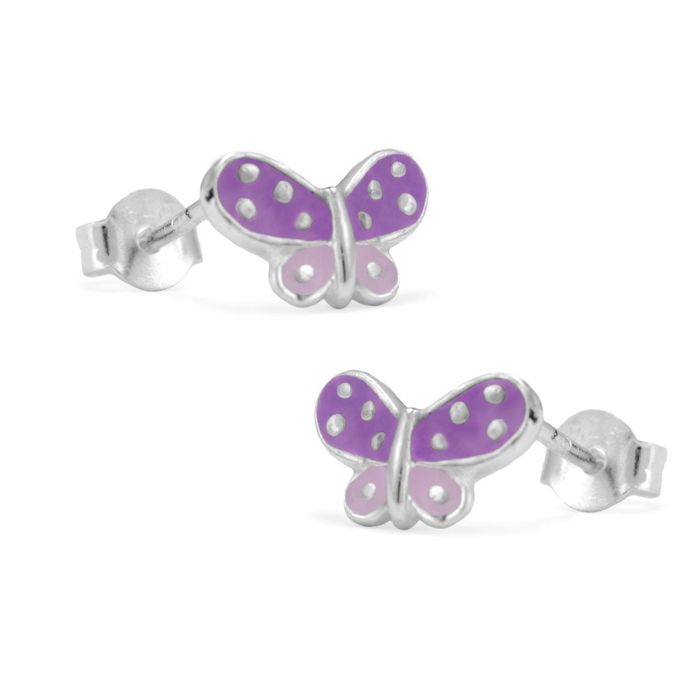 Girl's Jewelry - Sterling Silver Purple Or Pink Enameled Butterfly Earrings 1