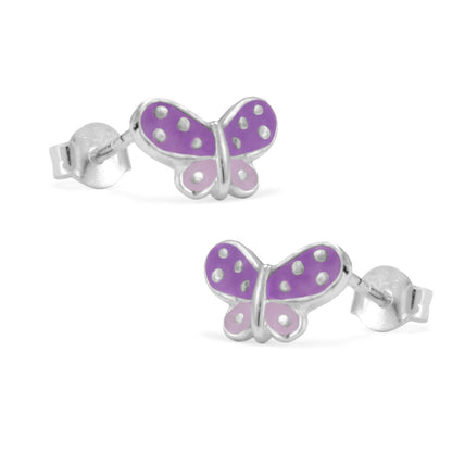 Girl's Jewelry - Sterling Silver Purple Or Pink Enameled Butterfly Earrings 1
