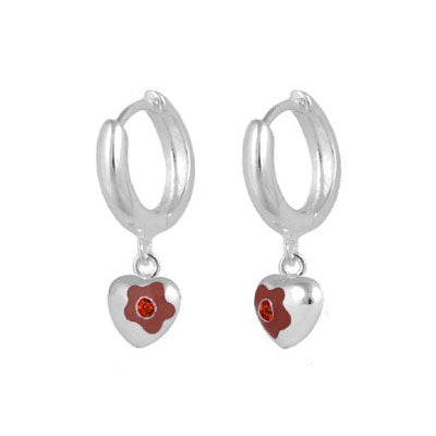 Sterling Silver Simulated Birthstone Flower Heart Hoop Girls Earrings
