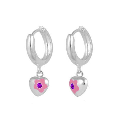 Sterling Silver Simulated Birthstone Flower Heart Hoop Girls Earrings 1