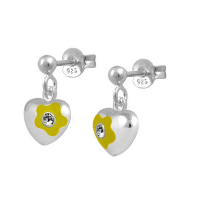 Sterling Silver Simulated Birthstone Flower Heart Dangling Girls Earrings