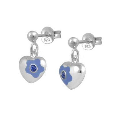 Sterling Silver Simulated Birthstone Flower Heart Dangling Girls Earrings