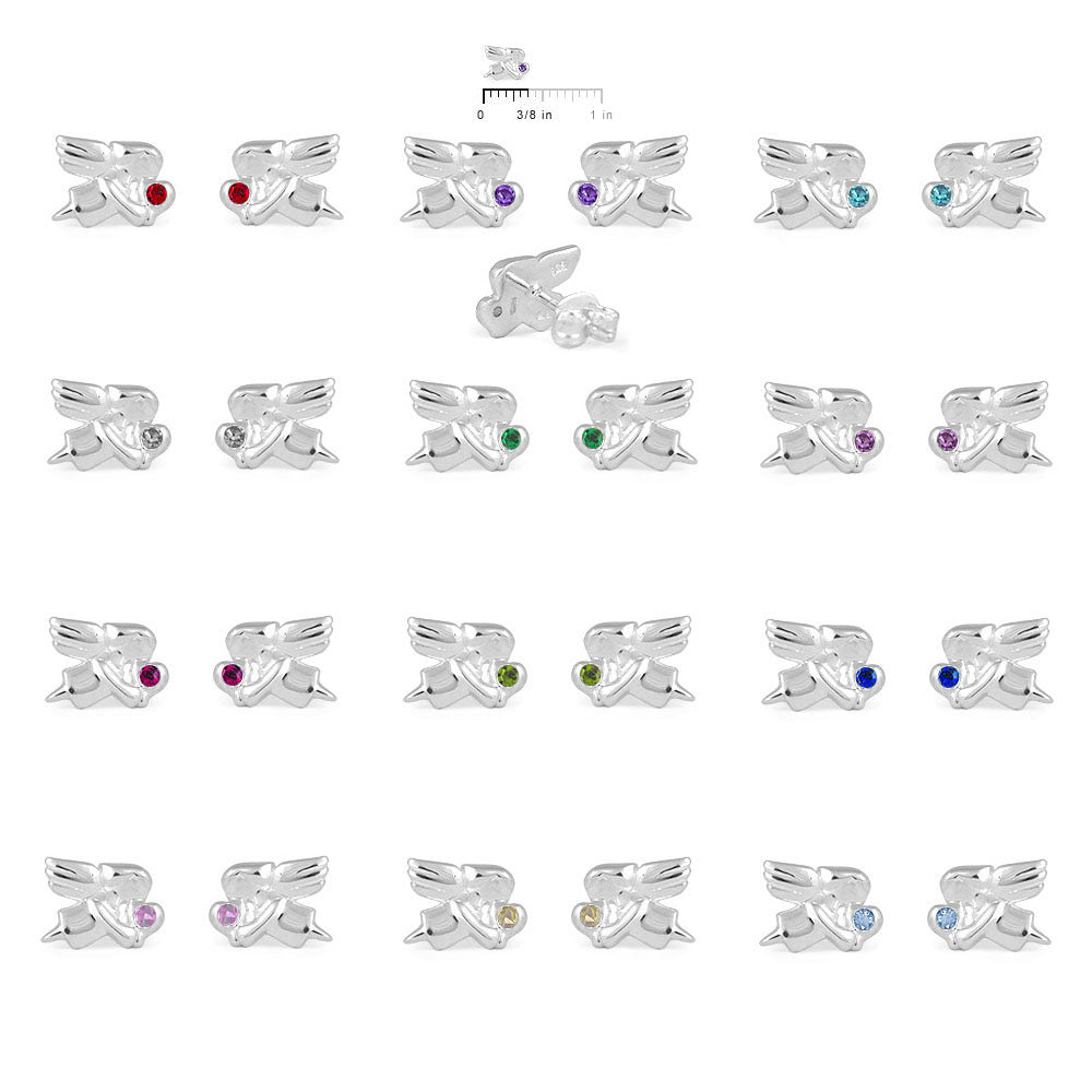 Children's Jewelry - Girls Sterling Silver Birthstone Angel Stud Earrings 2