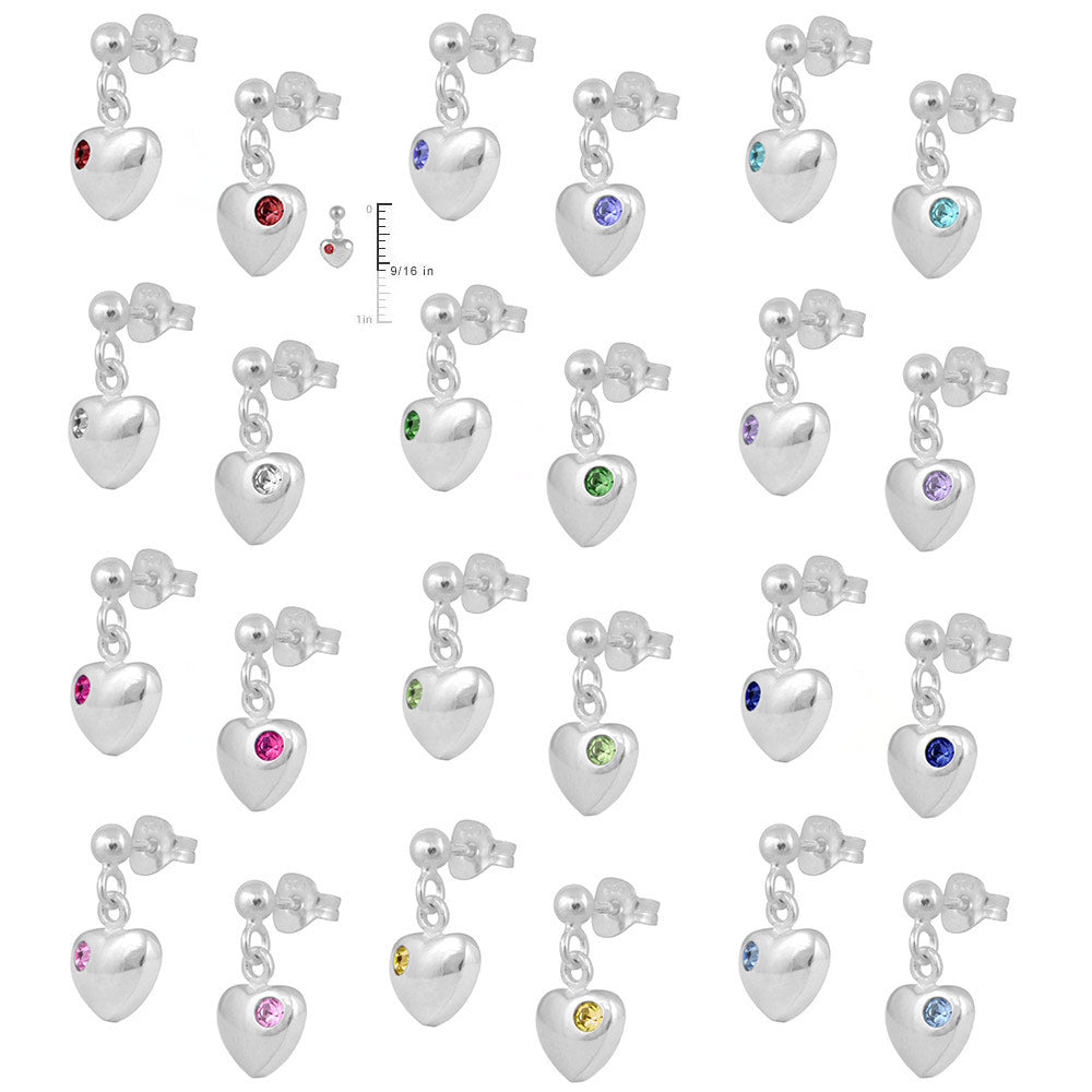 Girl's Jewelry - Sterling Silver Birthstone Heart Dangling Earrings 2