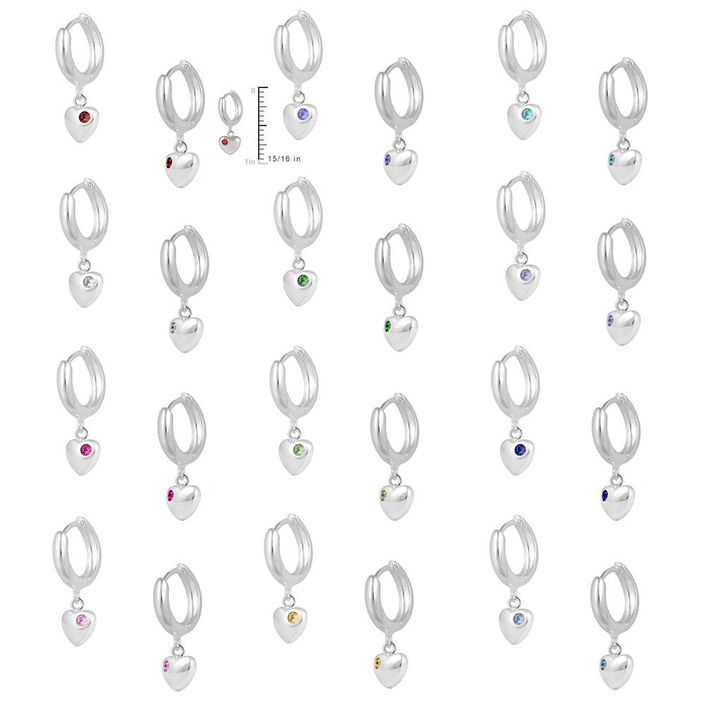 Girls Jewelry - Sterling Silver Birthstone Heart Huggie Hoop Earrings 2