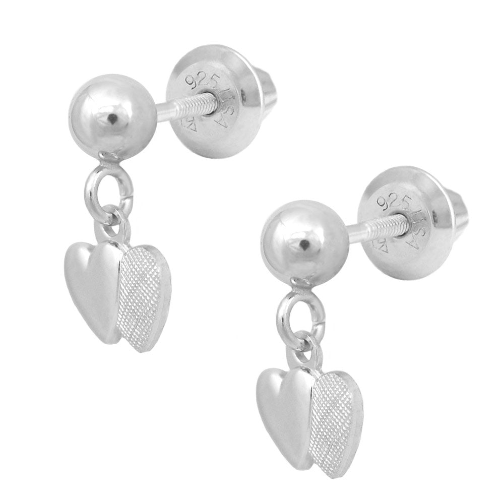 Sterling Silver Dangling Double Hearts Screw Back Earrings for Girls 1