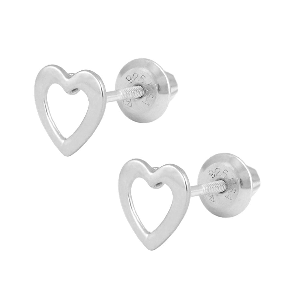 Girls Jewelry - Yellow Gold Or Sterling Silver Open Heart Screw Back Earrings