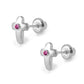 Children Jewelry - Silver Diamond Or Pink Sapphire Cross Girls Screw Back Earrings