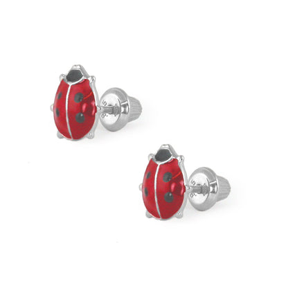 Girl Jewelry - Sterling Silver Pink Or Red Enamel Ladybug Screw Back Earring Studs