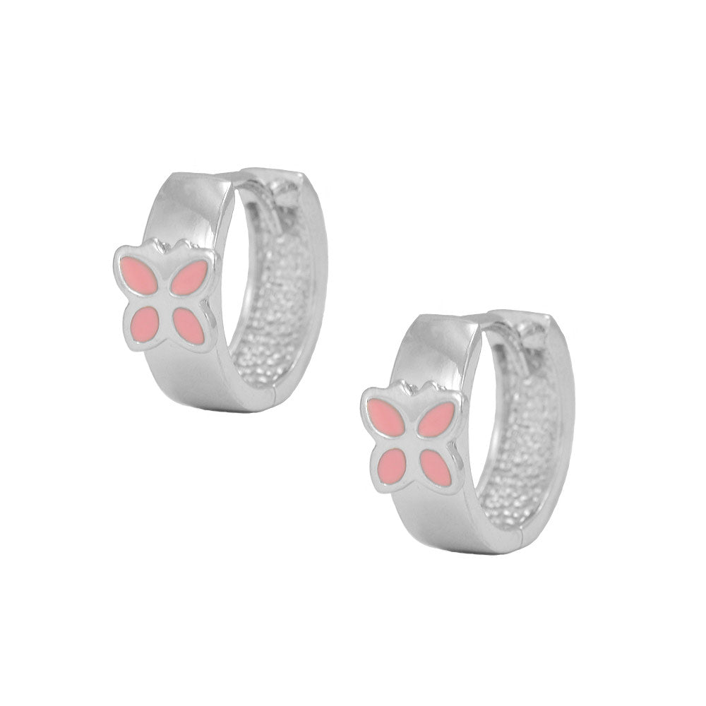Girls Jewelry - Sterling Silver Pink Butterfly Huggie Hoop Earrings 1