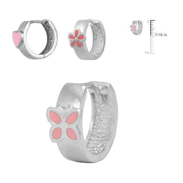 Girls Jewelry - Sterling Silver Pink Butterfly Huggie Hoop Earrings 2