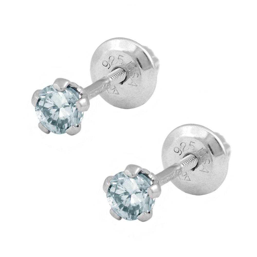 Children Sterling Silver Birthstone Screw Back Earrings For Girls 1