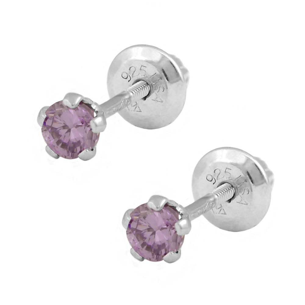 Children Sterling Silver Birthstone Screw Back Earrings For Girls