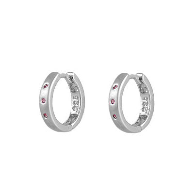 Children's Jewelry - Sterling Silver 3 Pink Sapphires Huggie Hoop Earrings 1