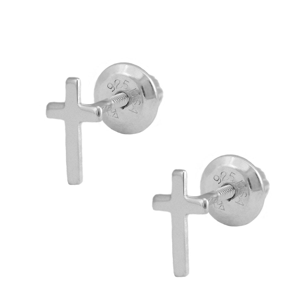 Kid's Jewelry - 14K Gold Or Silver Cross Screw Back Stud Earrings for Girls