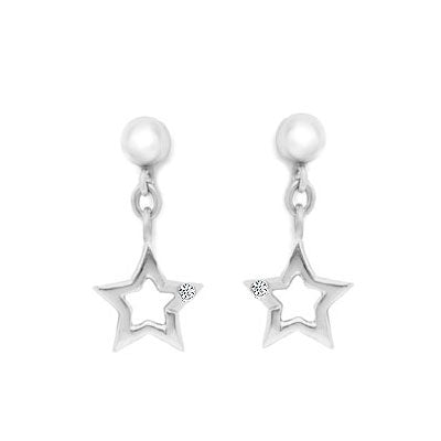 Sterling Silver With Diamond Accent Dangling Star Earrings For Girls 1