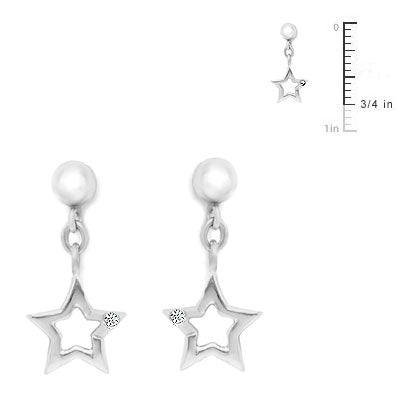 Sterling Silver With Diamond Accent Dangling Star Earrings For Girls 2