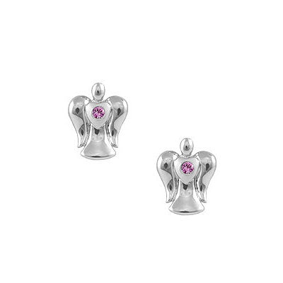 Sterling Silver Diamond/Pink Sapphire Angel Girls Earrings