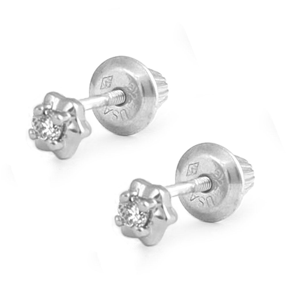 Sterling Silver 4-Prong Diamond Screw Back Stud Earrings for Girls 1