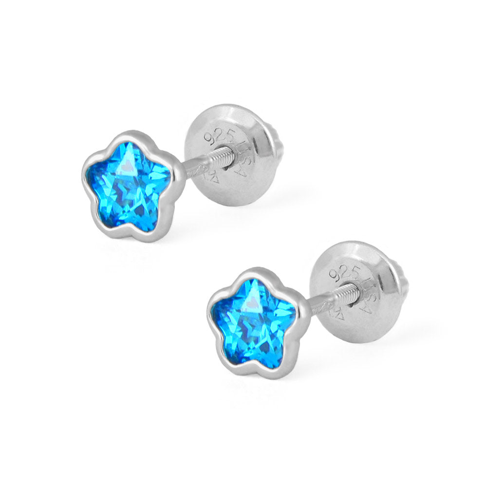 Girls Sterling Silver CZ Birthstone Flower Screw Back Earrings 1