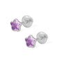 Girls Sterling Silver CZ Birthstone Flower Screw Back Earrings