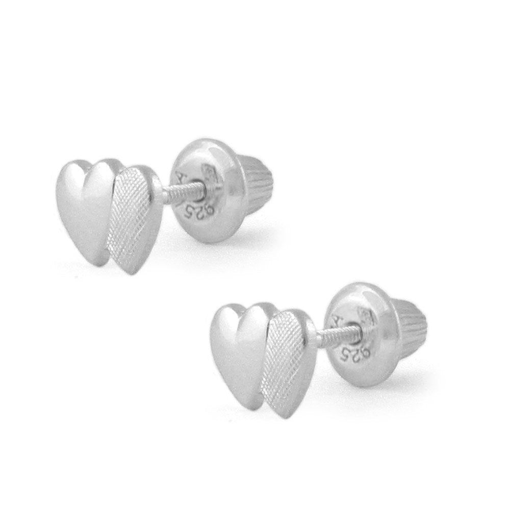 Girl Jewelry - Gold Or Silver Double Hearts Screw Back Stud Earrings 1