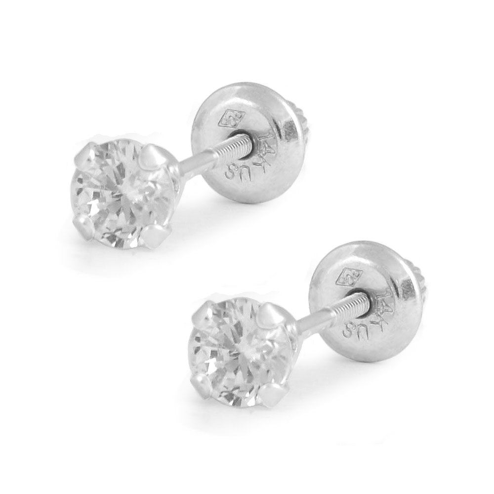 Children And Teens Jewelry - 4mm Cubic Zirconia 4-Prong Screw Back Stud Earrings