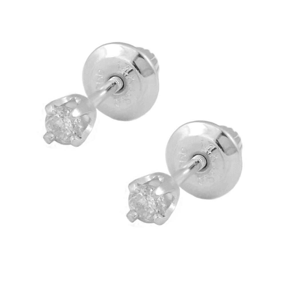 Girl Jewelry - 14K Yellow Or White Gold Diamond 4-Prong Screw Back Stud Earrings